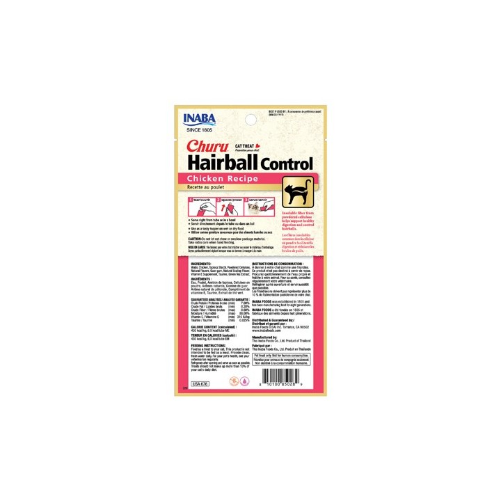 INABA Churu Hairball Pollo - snack per gatti - 4x14 g