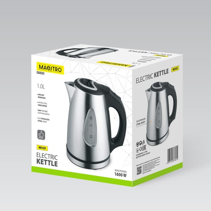 Bollitore elettrico MAESTRO MR-029NEW 1l Acciaio inossidabile 1600 W