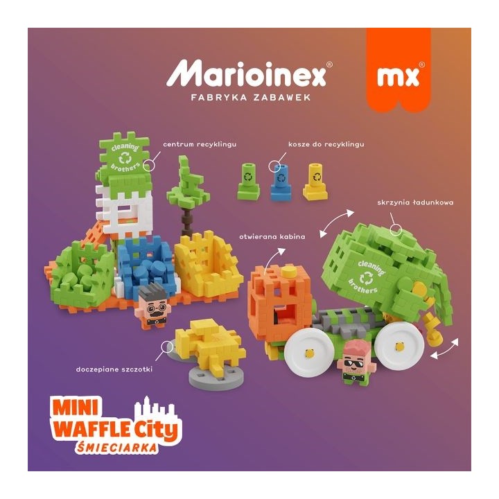 Marioinex mattoncini di costruzione Mini Waffle – City: camion della raccolta rifiuti 148 pezzi
