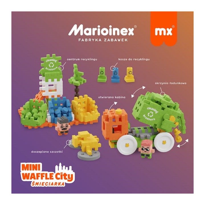 Marioinex mattoncini di costruzione Mini Waffle – City: camion della raccolta rifiuti 148 pezzi