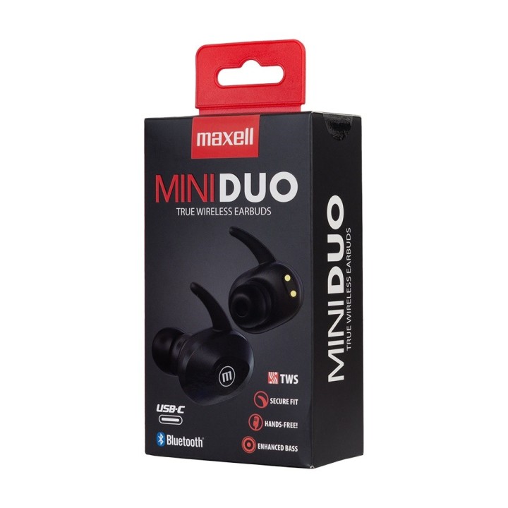 MAXELL MINI DUO Cuffie in-ear wireless con custodia di ricarica nero