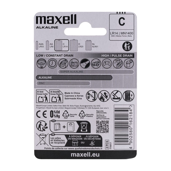 MAXELL batteria alcalina LR14 2 pz.