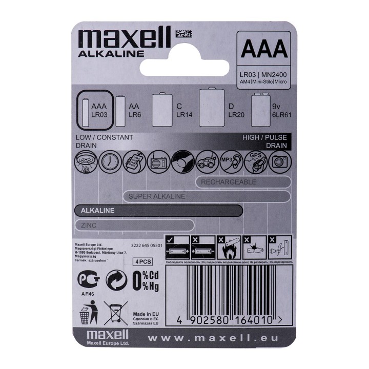 Maxell Batteria alcalina LR-03 AAA confezione da 4 batteria monouso