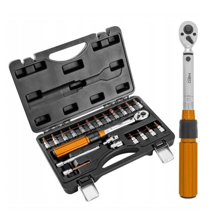 Neo Tools 1/4 chiave dinamometrica bidirezionale 5-25NM set di 21 pcs