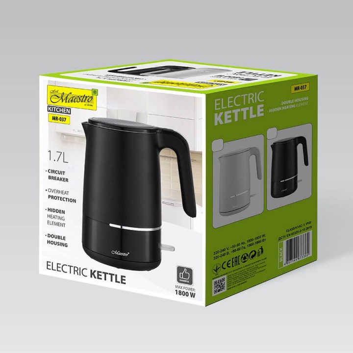 Maestro MR-037 Bollitore elettrico 1.7 L 1800 W (MR-037-BLACK) Nero