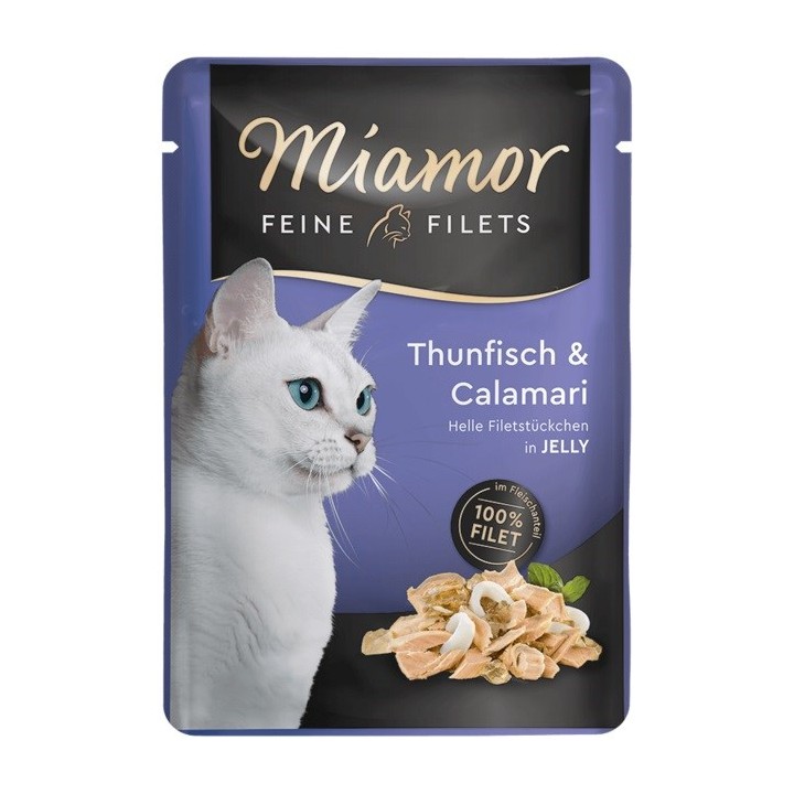 MIAMOR Feine Filets Tonno con calamaro - cibo umido per gatti - 100g