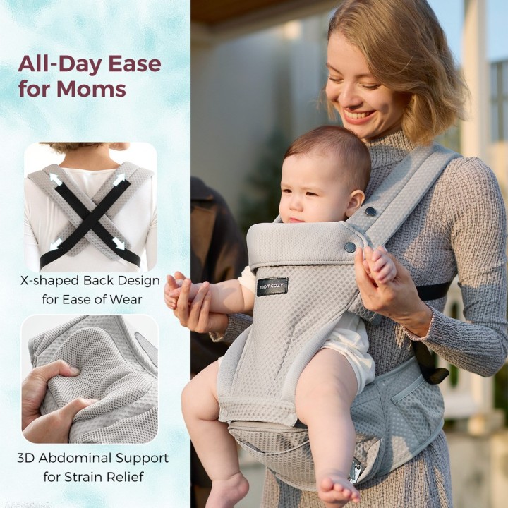 Momcozy Marsupio Portabebè con Seggiolino Anca Air Mesh Grigio