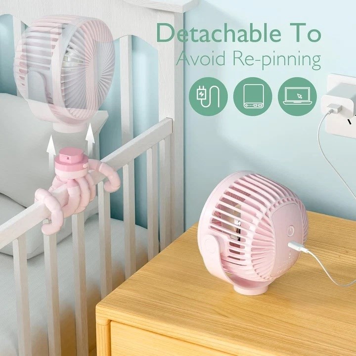 Momcozy Ventilatore Passeggino Portatile Rosa