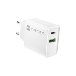 NATEC CARICABATTERIE DI RETE RIBERA USB-A+USB-C 20W PD