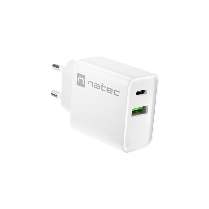 NATEC CARICABATTERIE DI RETE RIBERA USB-A+USB-C 20W PD