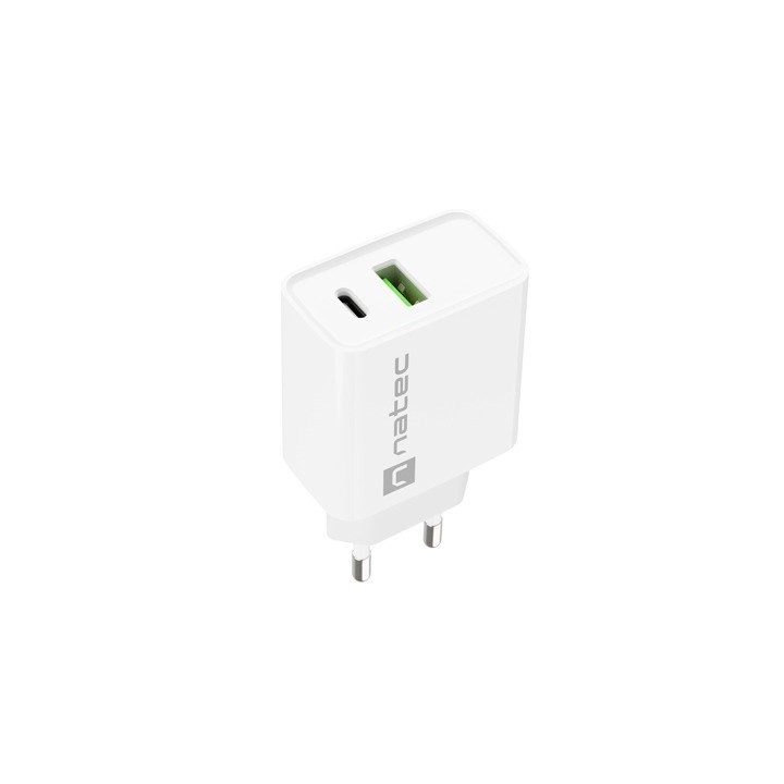 NATEC CARICABATTERIE DI RETE RIBERA USB-A+USB-C 20W PD