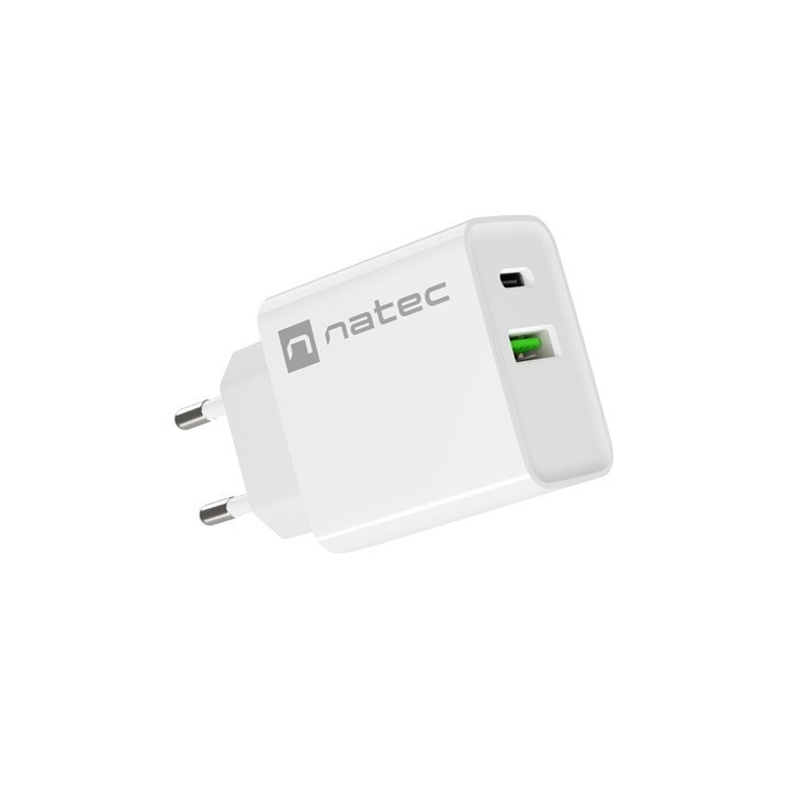 NATEC CARICABATTERIE DI RETE RIBERA USB-A+USB-C 20W PD