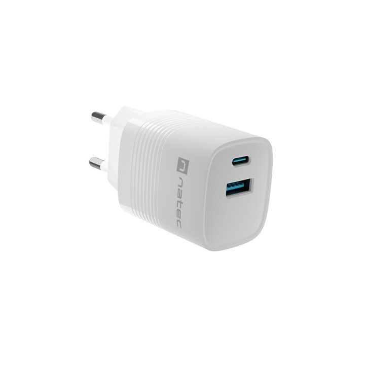NATEC CARICABATTERIE GAN RIBERA 1X USB-A + 1X USB-C 30W BIANCO