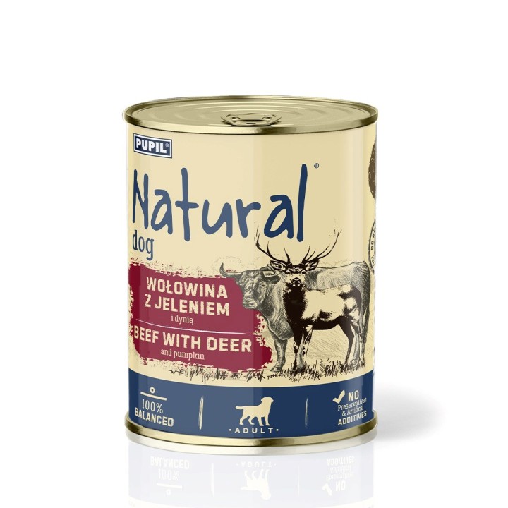 NATURAL Manzo con cervo e zucca - cibo umido per cani - 800g