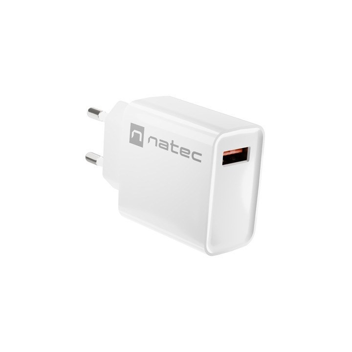 NATEC CARICABATTERIE DI RETE RIBERA USB-A 18W BIANCO
