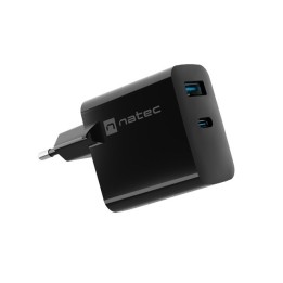 NATEC CARICABATTERIE GAN RIBERA 1x USB-A + 1x USB-C 45W NERO