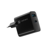 NATEC CARICABATTERIE GAN RIBERA 1x USB-A + 1x USB-C 45W NERO