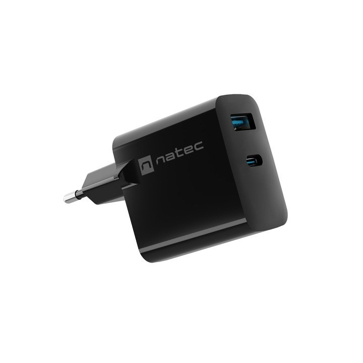 NATEC CARICABATTERIE GAN RIBERA 1x USB-A + 1x USB-C 45W NERO
