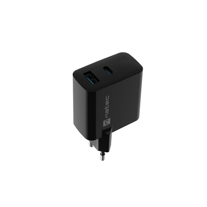 NATEC CARICABATTERIE GAN RIBERA 1x USB-A + 1x USB-C 45W NERO