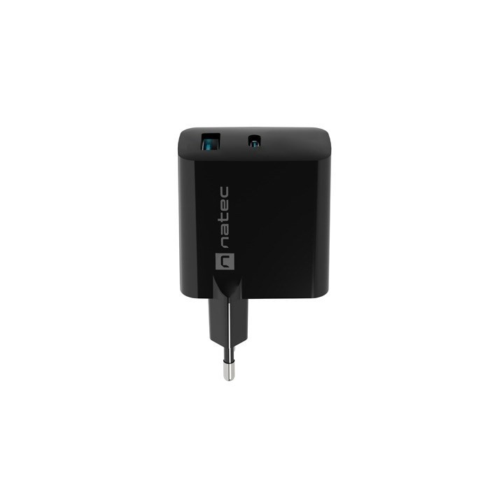 NATEC CARICABATTERIE GAN RIBERA 1x USB-A + 1x USB-C 45W NERO