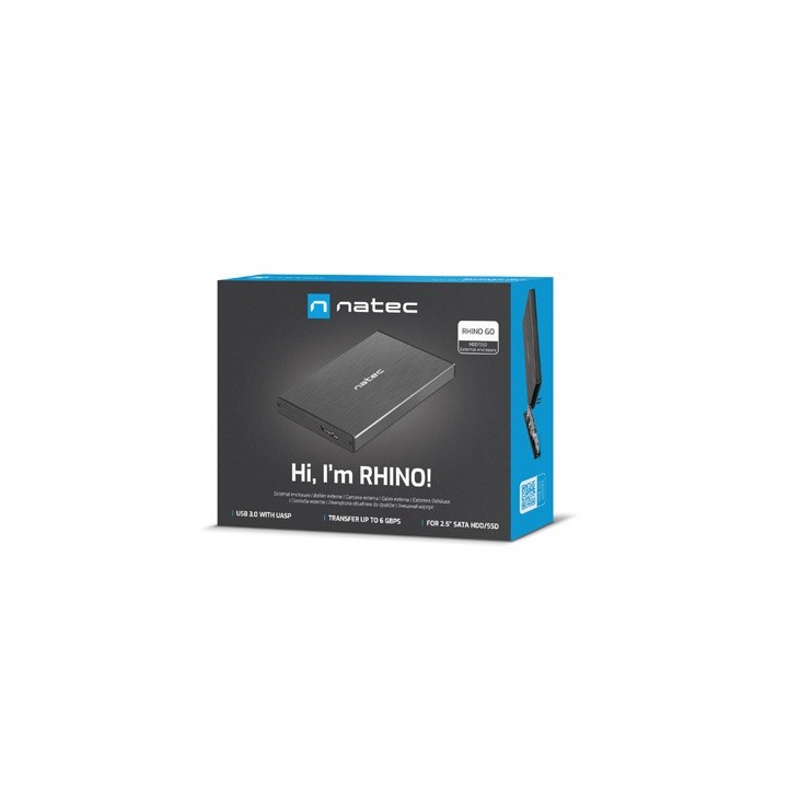 NATEC RHINO Enclosure GO USB 3.0 per 2.5'' SATA HDD/SSD alluminio nero