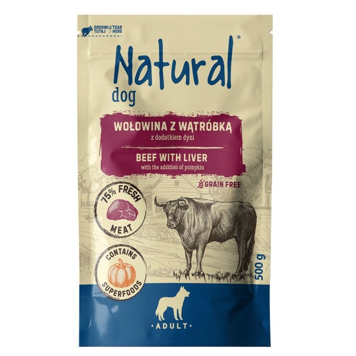 NATURAL Manzo con fegato e zucca - cibo umido per cani - 500g