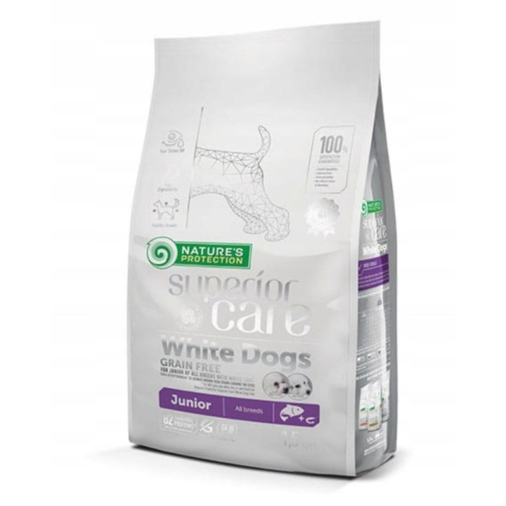 NATURE'S PROTECTION Superior Care White Dogs Grain Free Junior Salmone - cibo secco per cuccioli - 1.5 kg