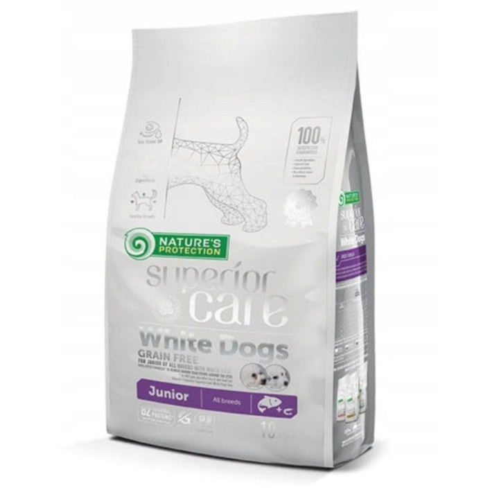 NATURE'S PROTECTION Superior Care White Dogs Grain Free Junior Salmone - cibo secco per cuccioli - 10 kg