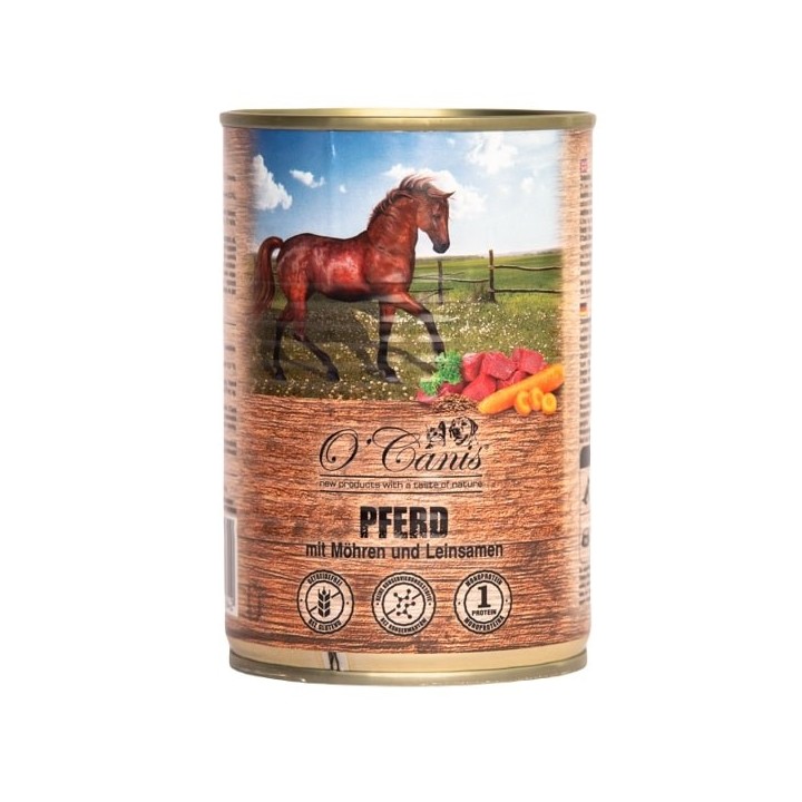O'CANIS Carne di cavallo con verdure e semi di lino - Cibo umido per cani - 400 g