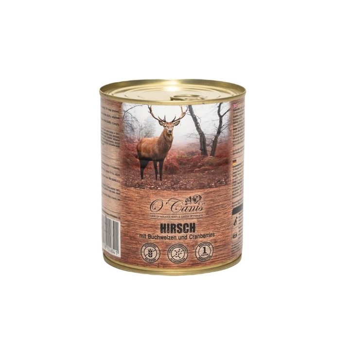 O'CANIS Cibo umido per cani in scatola - cervo con grano saraceno- 800 g