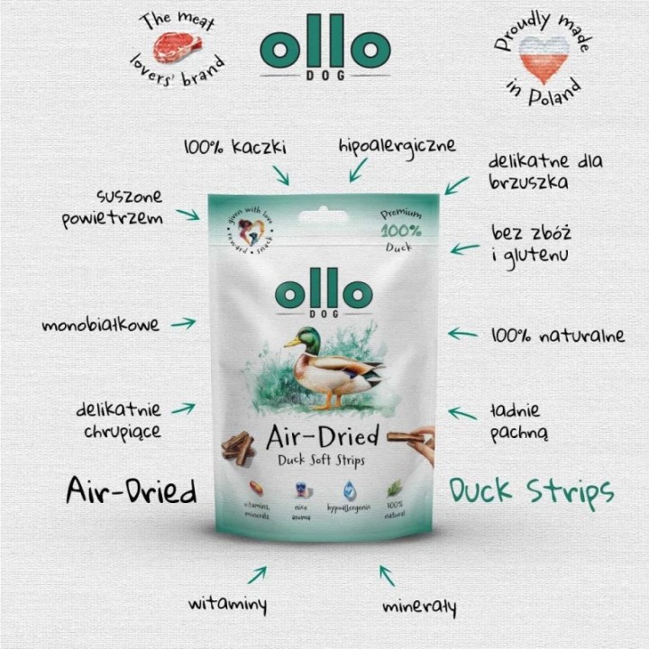 OLLO Air-Dried strisce di anatra - snack per cani - 80g