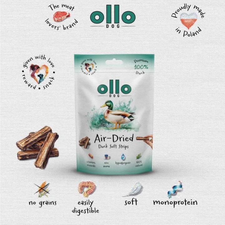 OLLO Air-Dried strisce di anatra - snack per cani - 80g