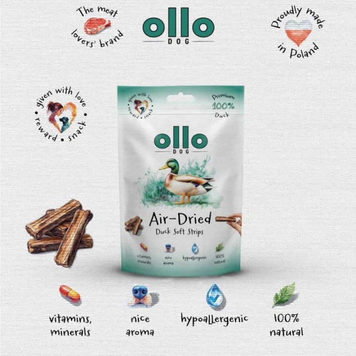 OLLO Air-Dried strisce di anatra - snack per cani - 80g