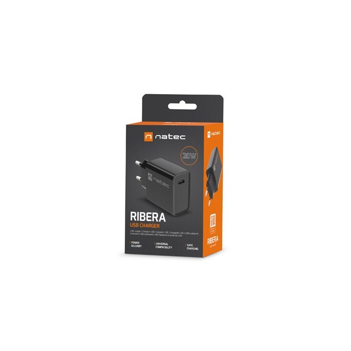NATEC CARICABATTERIE DA RETE RIBERA USB-C 20W PD