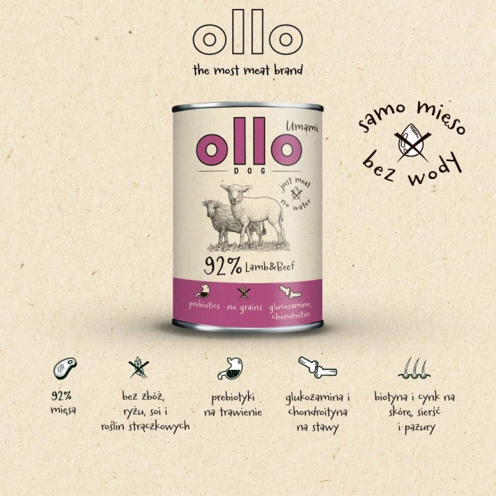 OLLO Umami Agnello e manzo - cibo umido cani - 850g