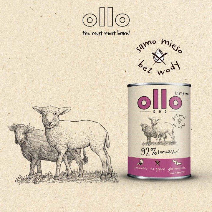 OLLO Umami Agnello e manzo - cibo umido cani - 850g