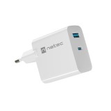 NATEC CARICABATTERIE GAN RIBERA 1X USB-A + 1X USB-C 45W BIANCO