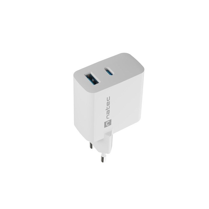 NATEC CARICABATTERIE GAN RIBERA 1X USB-A + 1X USB-C 45W BIANCO