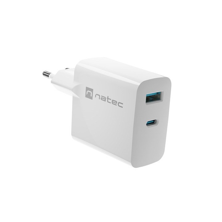 NATEC CARICABATTERIE GAN RIBERA 1X USB-A + 1X USB-C 45W BIANCO