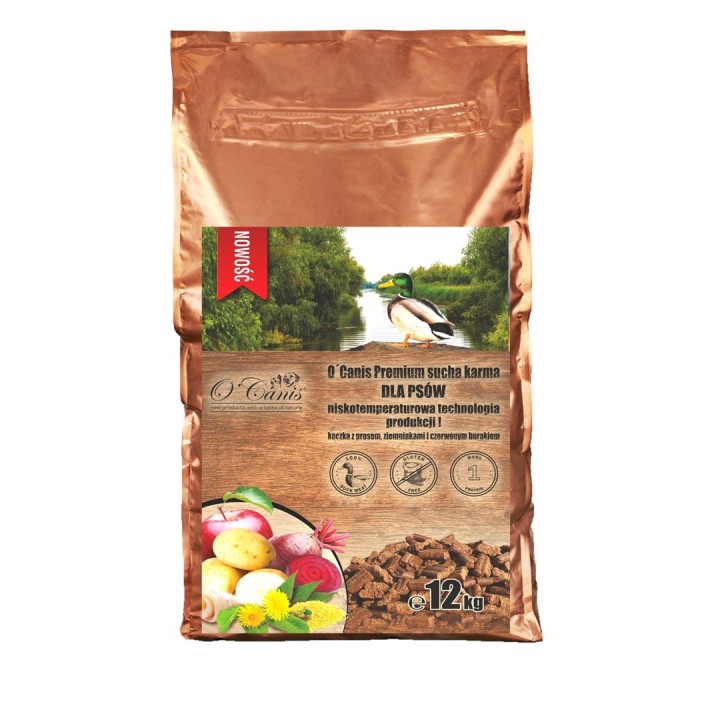 O'CANIS anatra premium con miglio, patate e barbabietola rossa - cibo secco per cani - 12kg