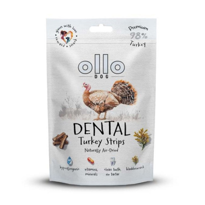 OLLO Strisce di tacchino essiccate all'aria Dental - snack per cani - 80g