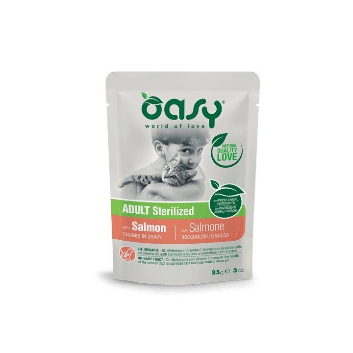 OASY Bocconcini in salsa salmone sterilizzato - cibo umido per gatti - 85g