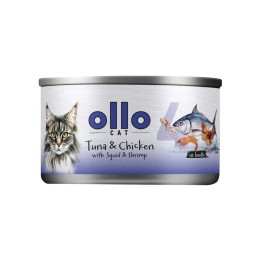OLLO Cat nr 4 Tonno & Pollo con calamari & gamberetti in brodo - cibo umido per gatti - 70g