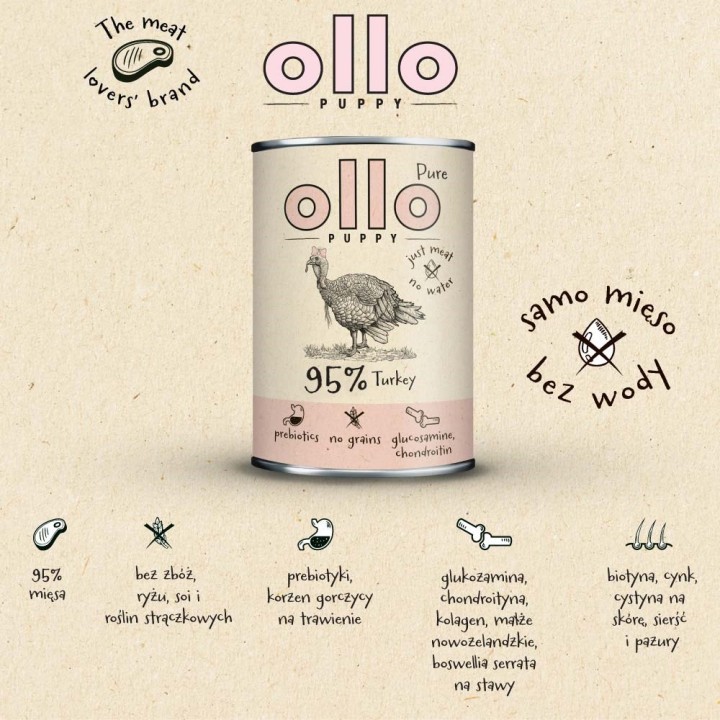 OLLO Puppy Pure Tacchino - cibo umido per cani - 400 g