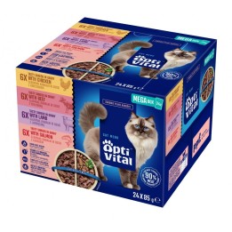 OPTIVITAL Scatola con pollo manzo agnello salmone - cibo umido per gatti - 24x85g