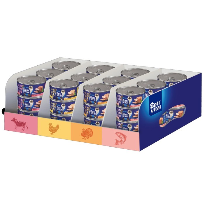 OPTIVITAL Mixcase Manzo pollo tacchino salmone - cibo umido per gatti - 36x85g