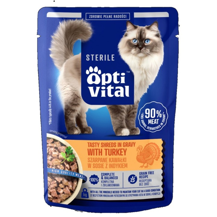 OPTIVITAL Sterile straccetti gustosi in salsa con tacchino - cibo umido per gatti - 85g