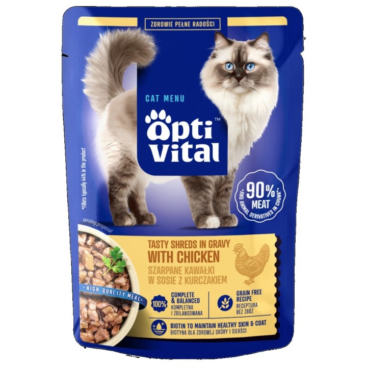 OPTIVITAL Tasty shreds in sugo con pollo - cibo umido per gatti - 85g