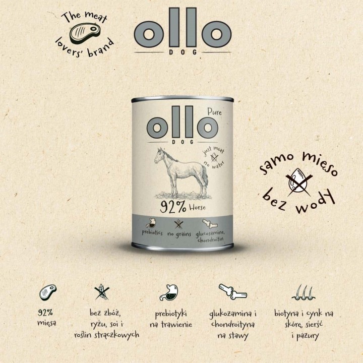 OLLO Pure Horse Mono - cibo umido per cani - 850g
