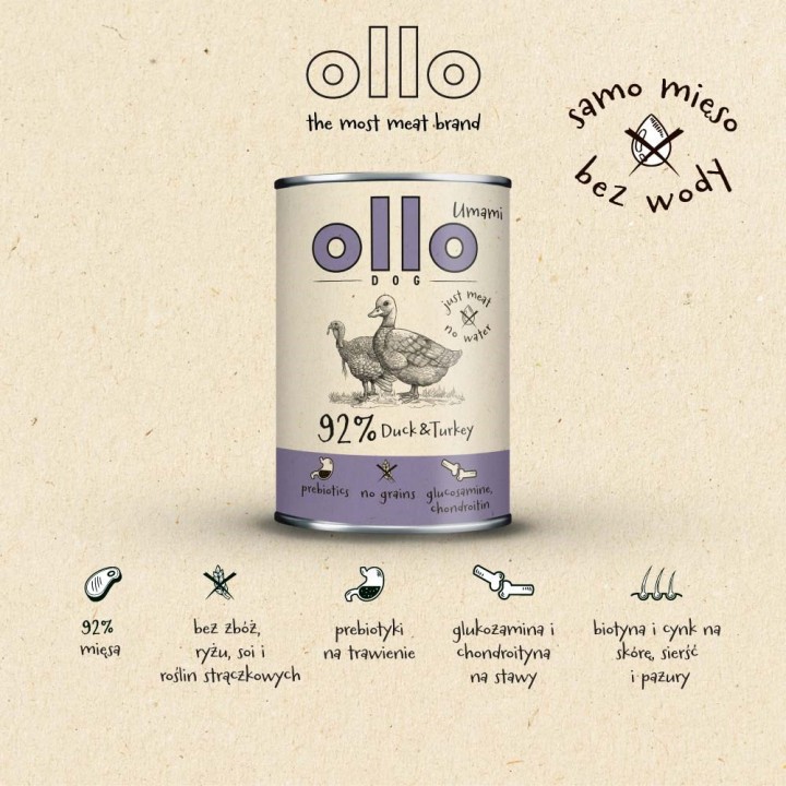 OLLO Umami Anatra e tacchino - cibo umido cani - 850g